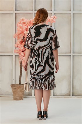 Rmg Eteği Fırfırlı Zebra Desenli Büyük Beden Elbise