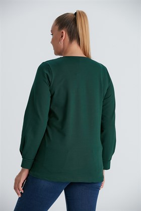 Rmg Eteği Halka Detaylı Büyük Beden Yeşil Sweatshirt
