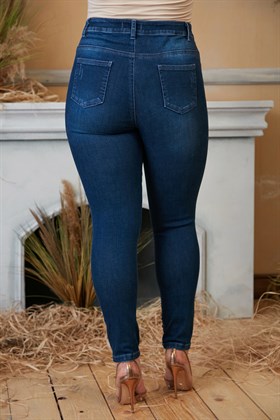 Rmg Paça Boncuk İşlemeli Yırtıklı Büyük Beden Mavi Kot Pantolon