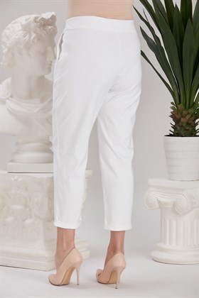 Rmg Paça Detaylı Büyük Beden Beyaz Kumaş Pantolon