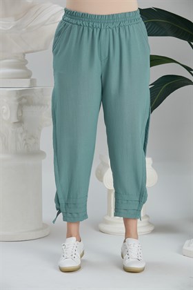 Rmg Paça Yırtmaç Detaylı Beli Lastikli Büyük Beden Çağla yeşili Pantolon